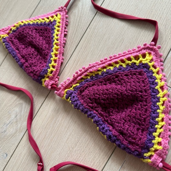 Scotch & Soda Crochet Bikini Top in Maroon and Yellow - Picture 7 of 9